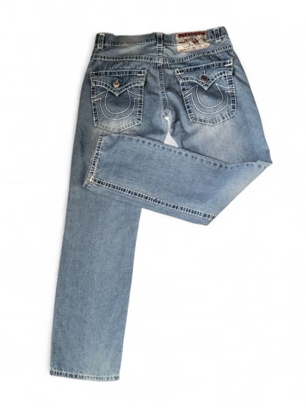 True Religion Joey Super T Jeans Light Wash Flare Y2K Mens 36x31 USA Made Unisex